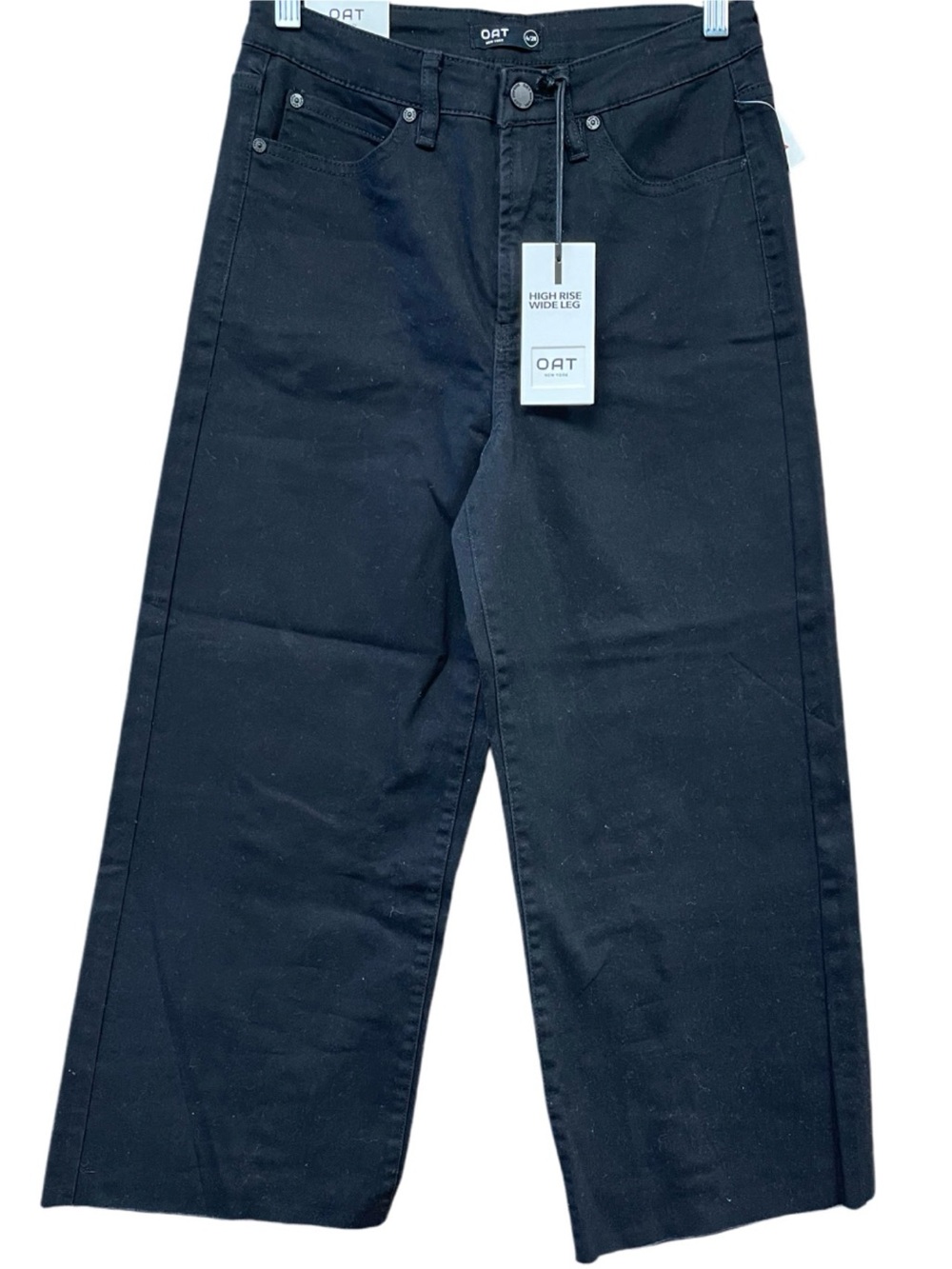 NWT OAT NY High Rise Wide Leg Black Denim Raw Hem Jeans 6/28 Grunge